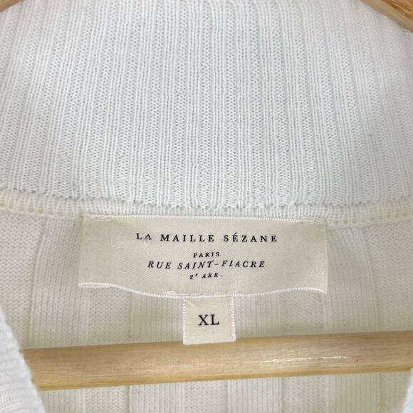 Sezane | Katrina Dress Knit Ribbed Ecru Navy Cream Striped Knit Sweater Dress XL - Picture 6 of 12